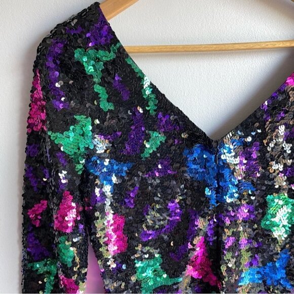 Vintage 80s Full Sequin Cocktail Party Dress Sz 10 M Rainbow Prom Grad Swiftie - Picture 5 of 10